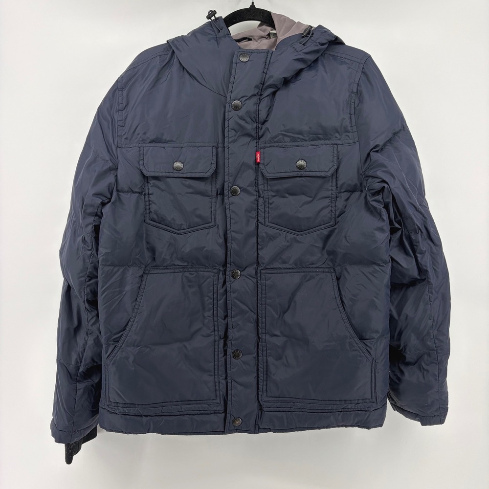 Levis Mens Navy Blue Hooded Quilted Puffer Jacket LM2RN467 Small